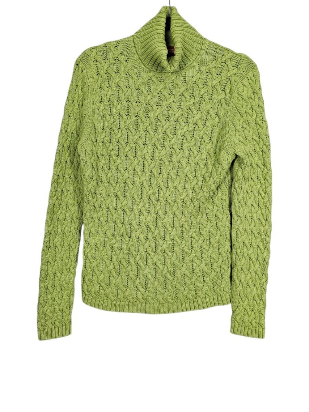 Valerie Stevens Chunky Knit Turtle Neck Cotton Pullover Sweater Pear Green M